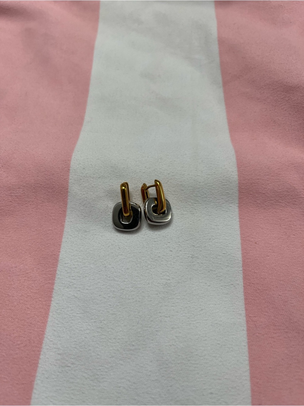 Two-Tone Metal Hoop Square Drop Earrings - Gold & Silver